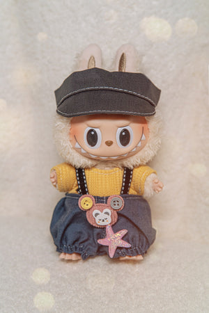 Denim Overalls with Yellow Knit Sweater for 17 cm LBB Standard Plush Dolls