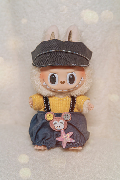 Denim Overalls with Yellow Knit Sweater for 17 cm LBB Standard Plush Dolls