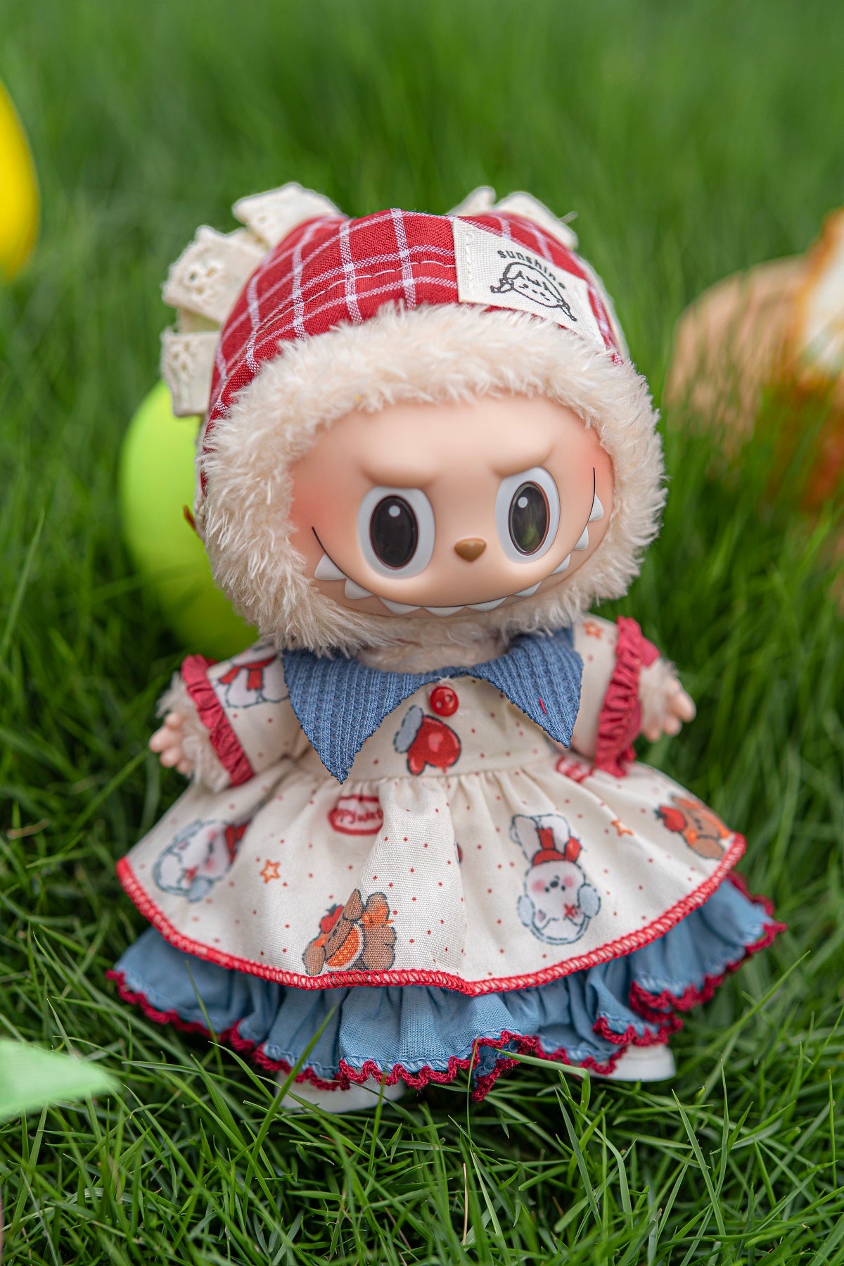 Late Autumn Double-Layer Dress with Fleece-Lined Windproof Hood for 17 cm LBB Standard Plush Dolls
