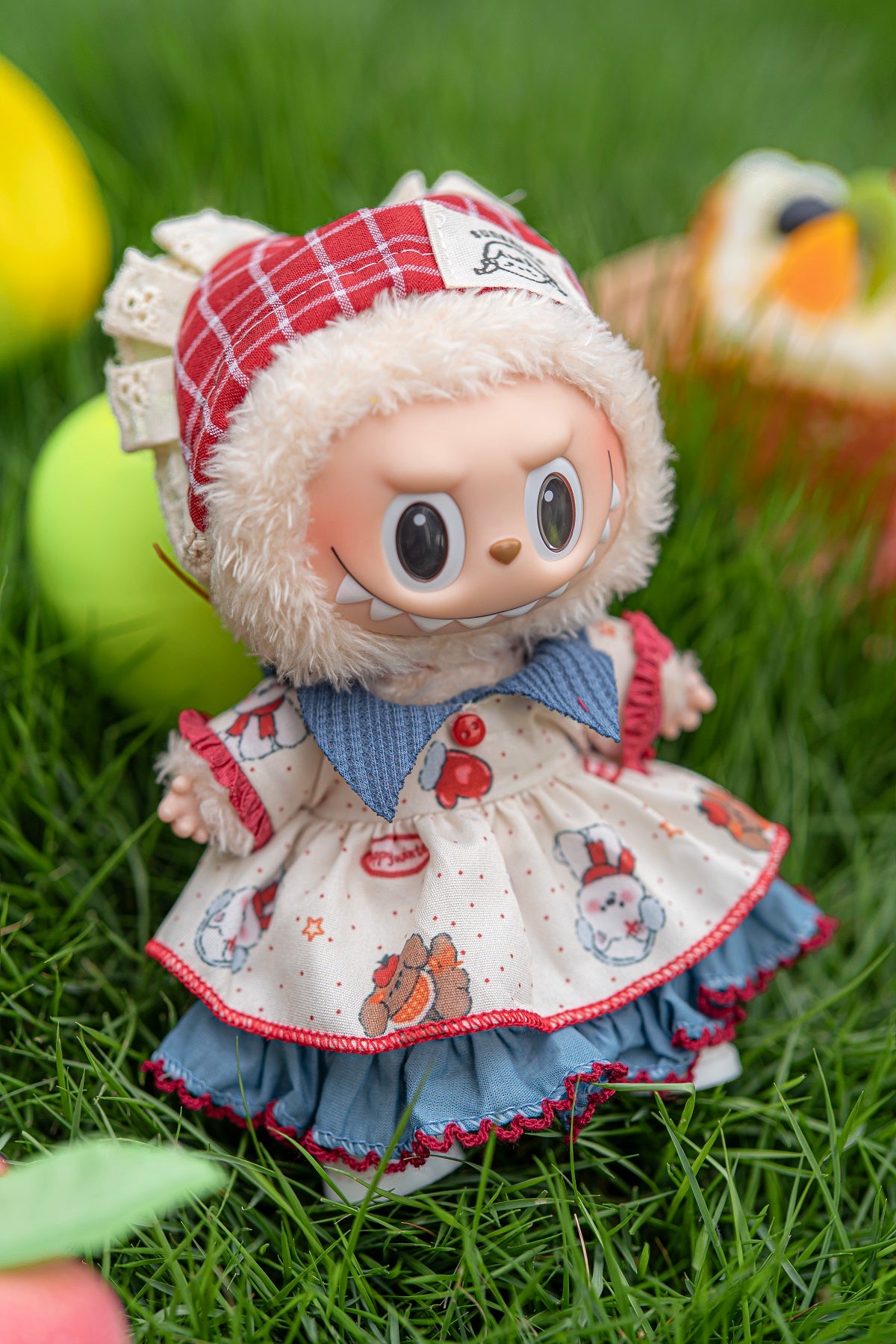 Late Autumn Double-Layer Dress with Fleece-Lined Windproof Hood for 17 cm LBB Standard Plush Dolls